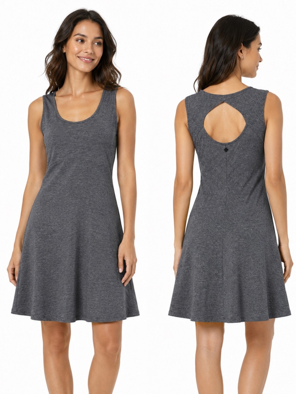 PrAna Calico Dress XS Gray Sleeveless Shelf Bra Open Back Athleisure Knee length